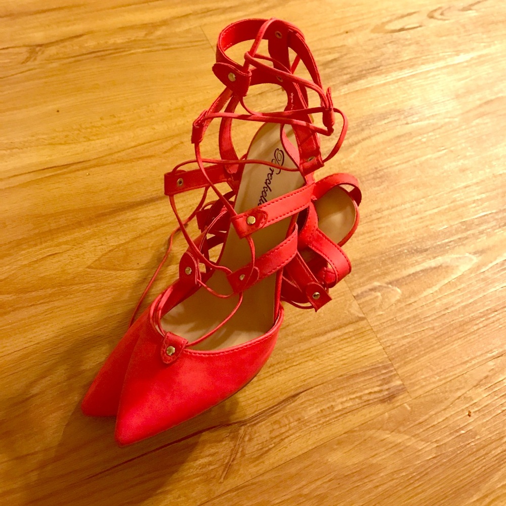 High hill shoes. Pink in color, mint condition.