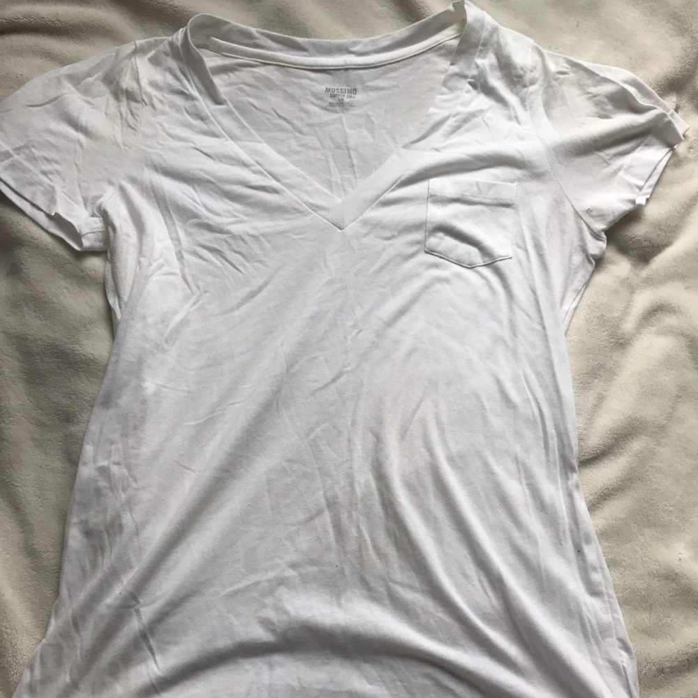 White pocket v-neck