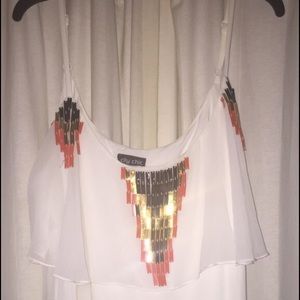 Spaghetti strap sequin embellished tank top