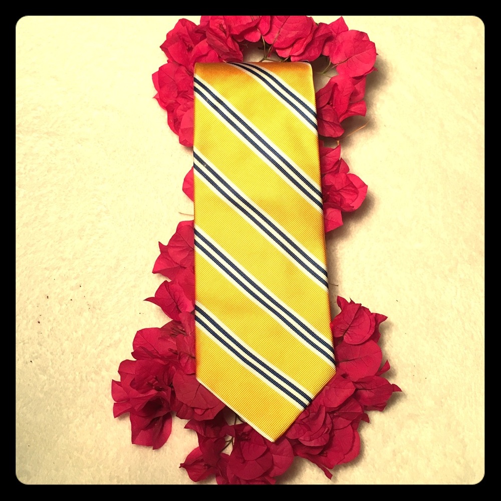 J Crew 100% silk gold and navy striped tie