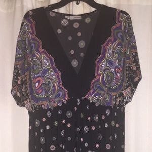 Paisley and floral plunging v-neck midi dress