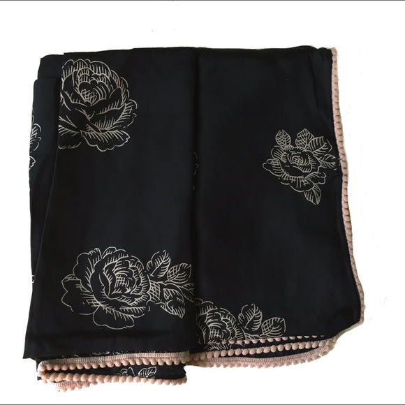 Black Satin Rose Printed Scarf - Picture 2 of 2