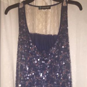 Navy floral sequin tank top