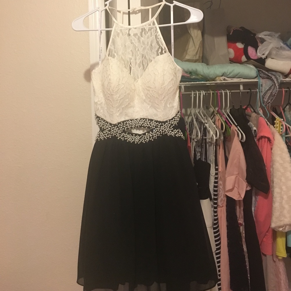 White and black prom dress
