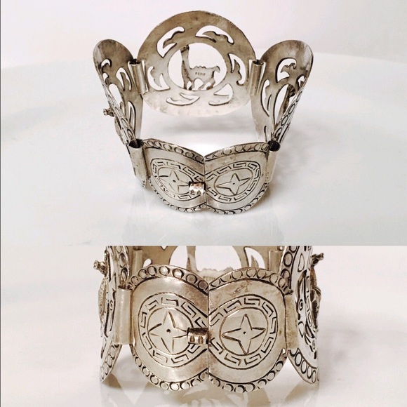 Vintage XL Peruvian Sterling Llama Panel Bracelet - Picture 3 of 7