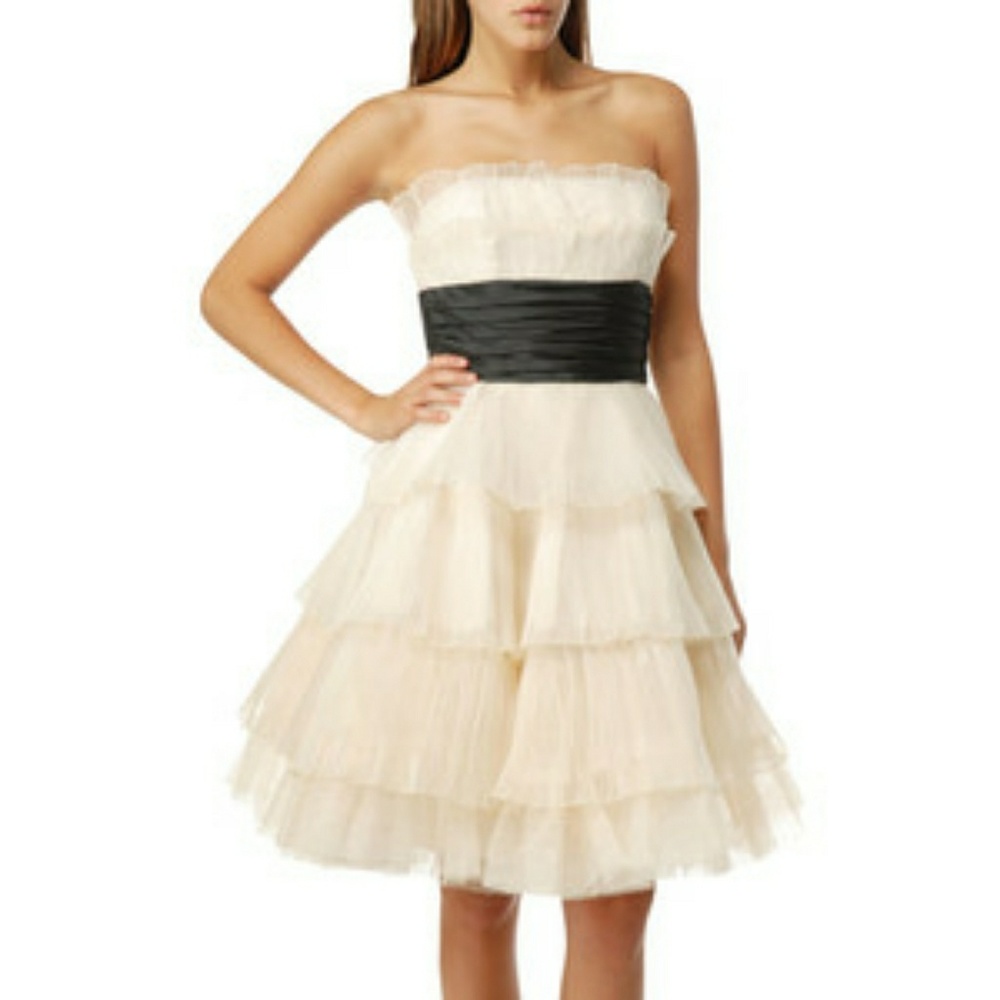 Betsey Johnson Lace Tiered Strapless Organza Dress