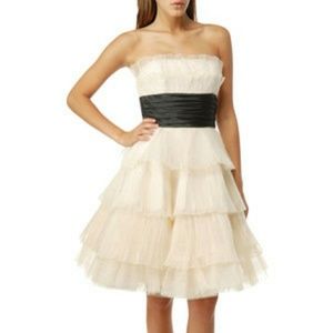 Betsey Johnson Lace Tiered Strapless Organza Dress