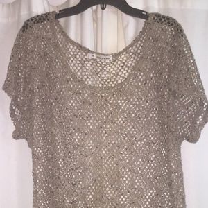 Beige crocheted scoop neck t-shirt