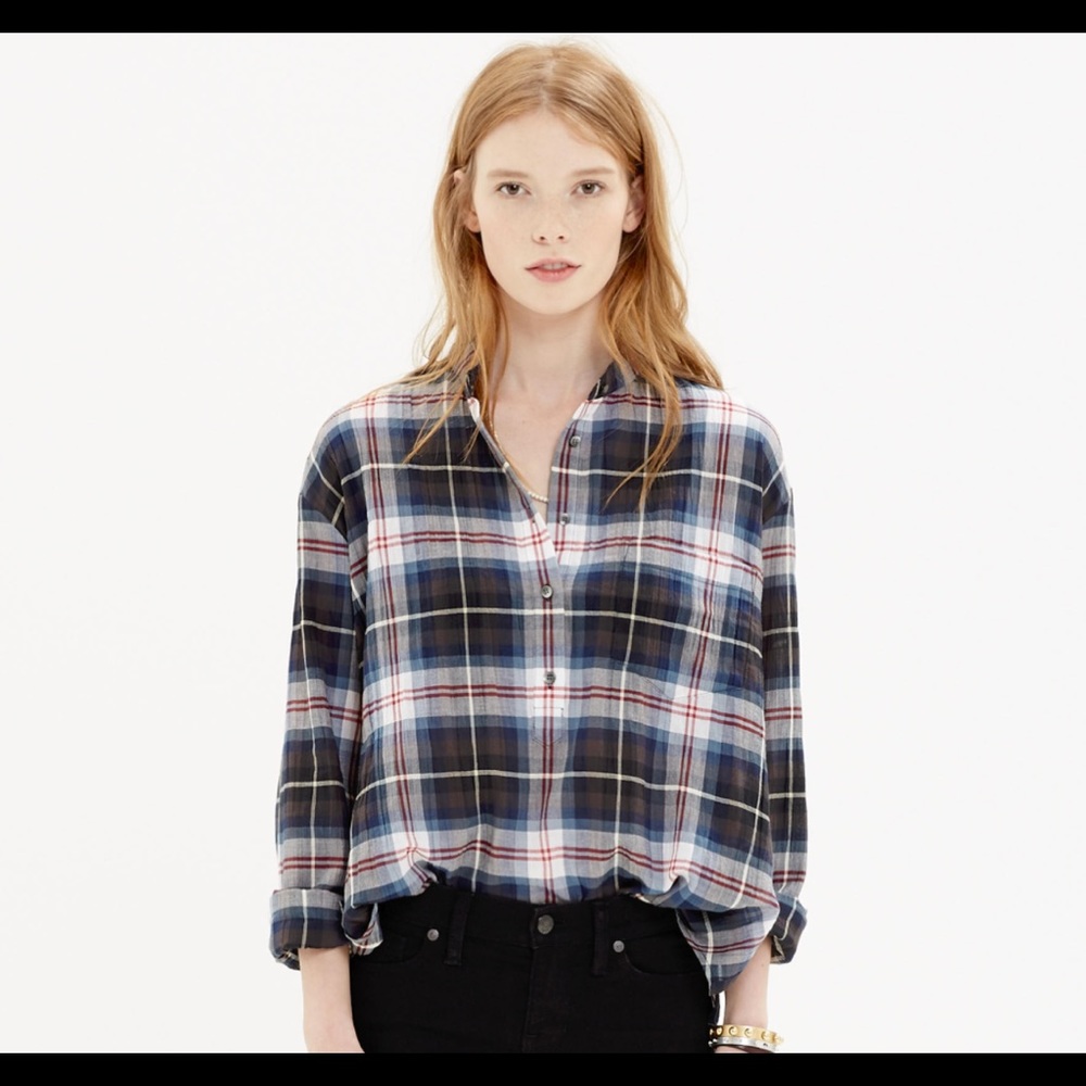 Madewell Collarless Popover in Wheaton Plaid