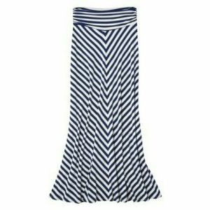 Navy and White Mitered Stripe Maxi Skirt