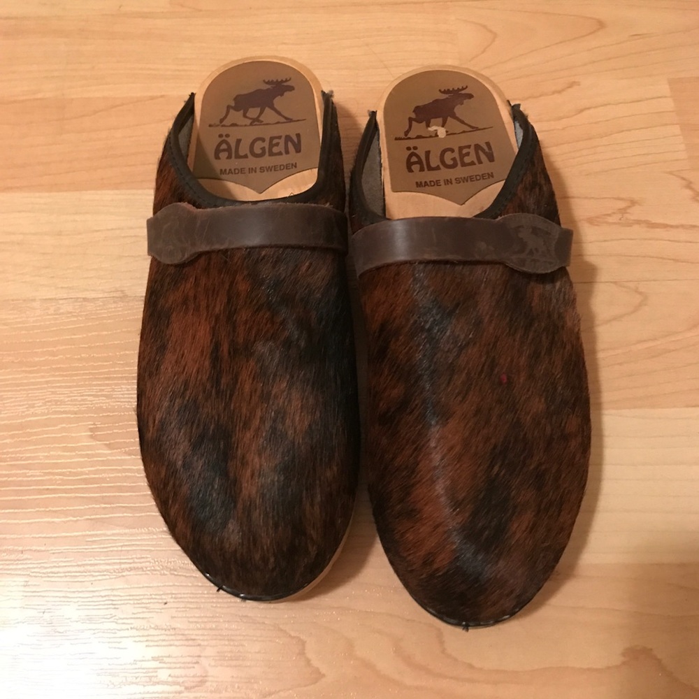 Algen wooden clogs made in Sweden calf hair