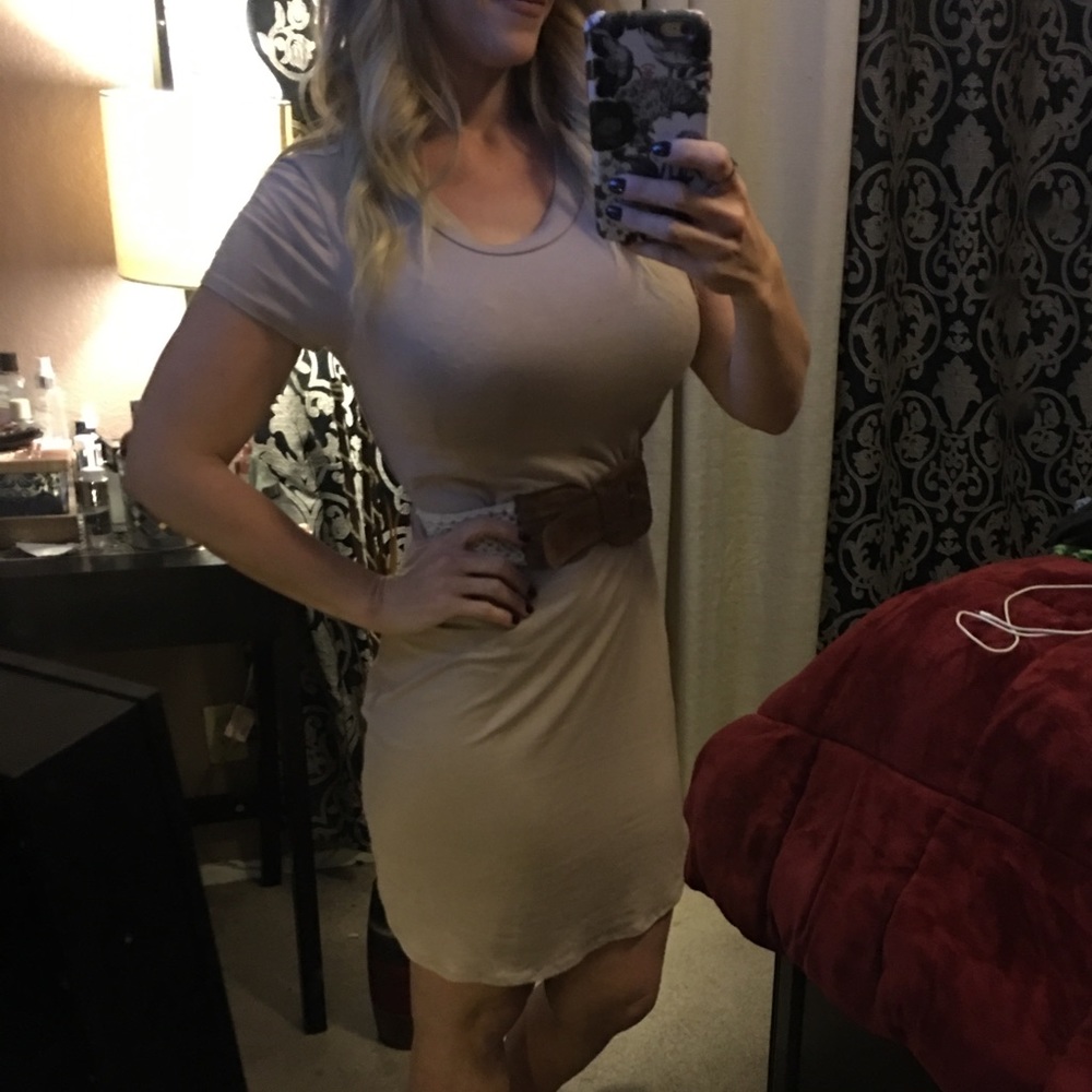 Beige dress.