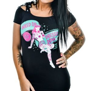 Too Fast Annabel Bow tattooed lady pinup top NWT