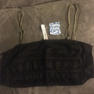 NWT free people black bandeau with green straps s