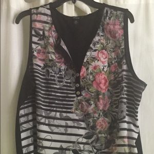 Black floral tank top blouse