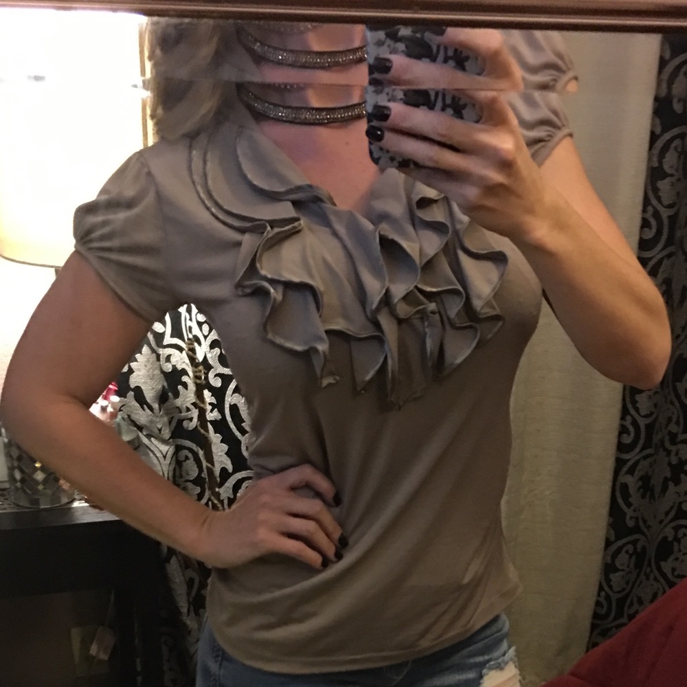Tan ruffle shirt