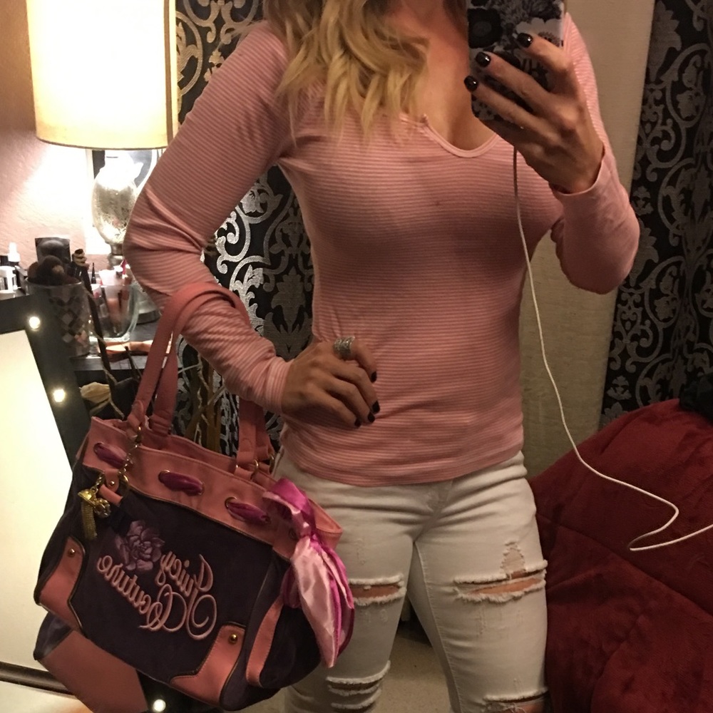 Pink and white striped tee