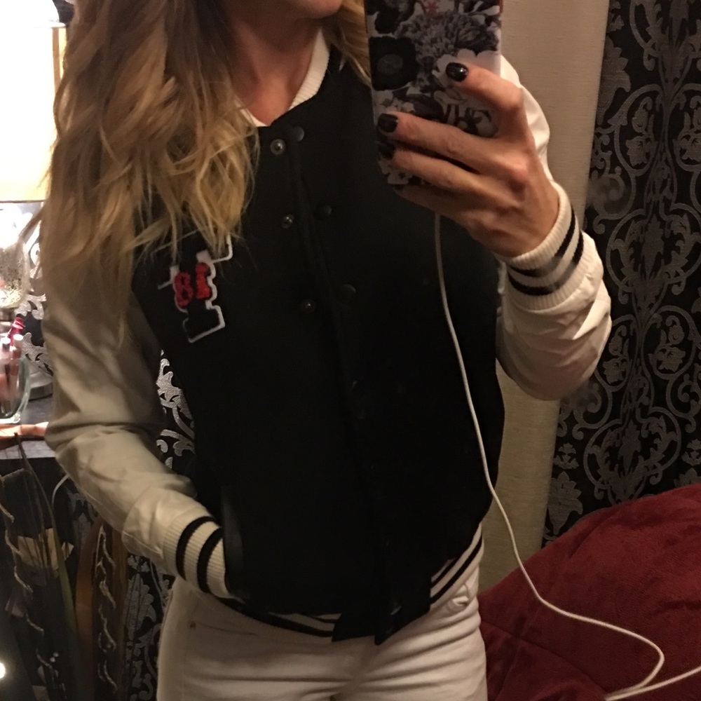 Black and white letterman jacket