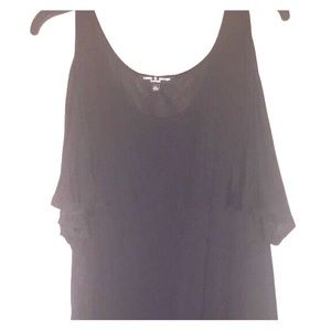 Black scoop neck shoulder peep top