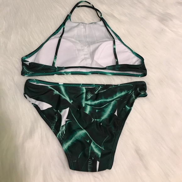 Green Leaf Brazilian Style High Neck Bikini - Picture 4 of 6