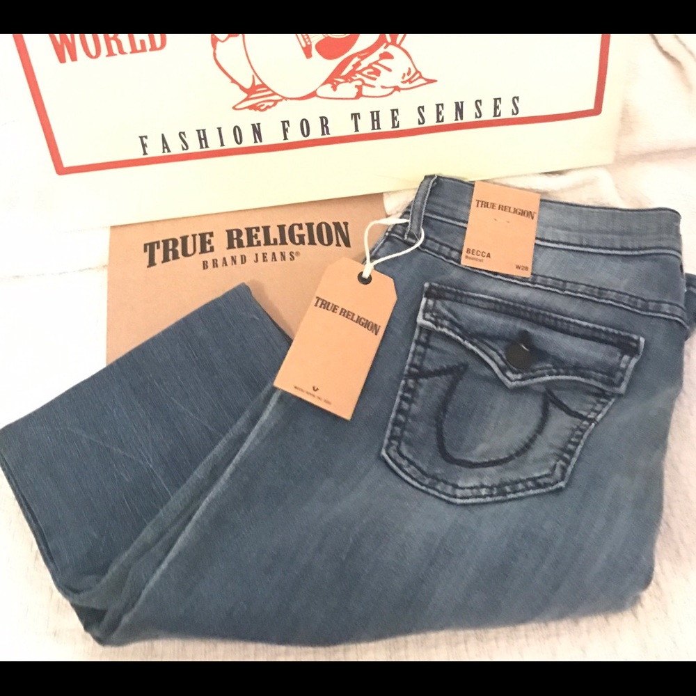 NWT TRUE RELIGION BECCA JEANS SZ 28 BLUE mid rise