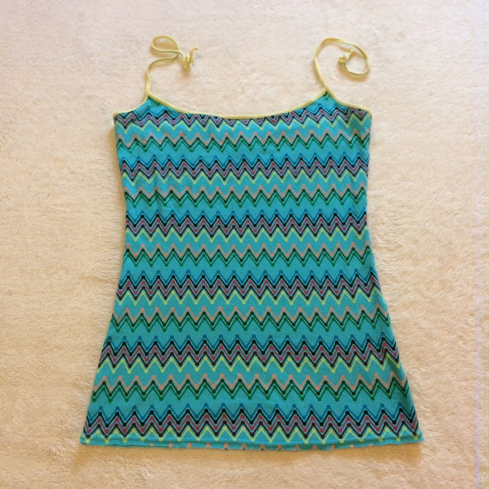 Rare Free People Aqua Zig Zag Tank Top