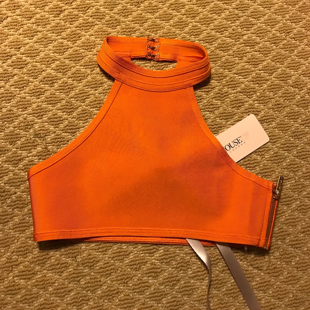 Orange House Of CB Halter Bikini atop