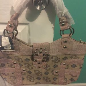 Designer Inspired Pink & Beige Handbag Purse