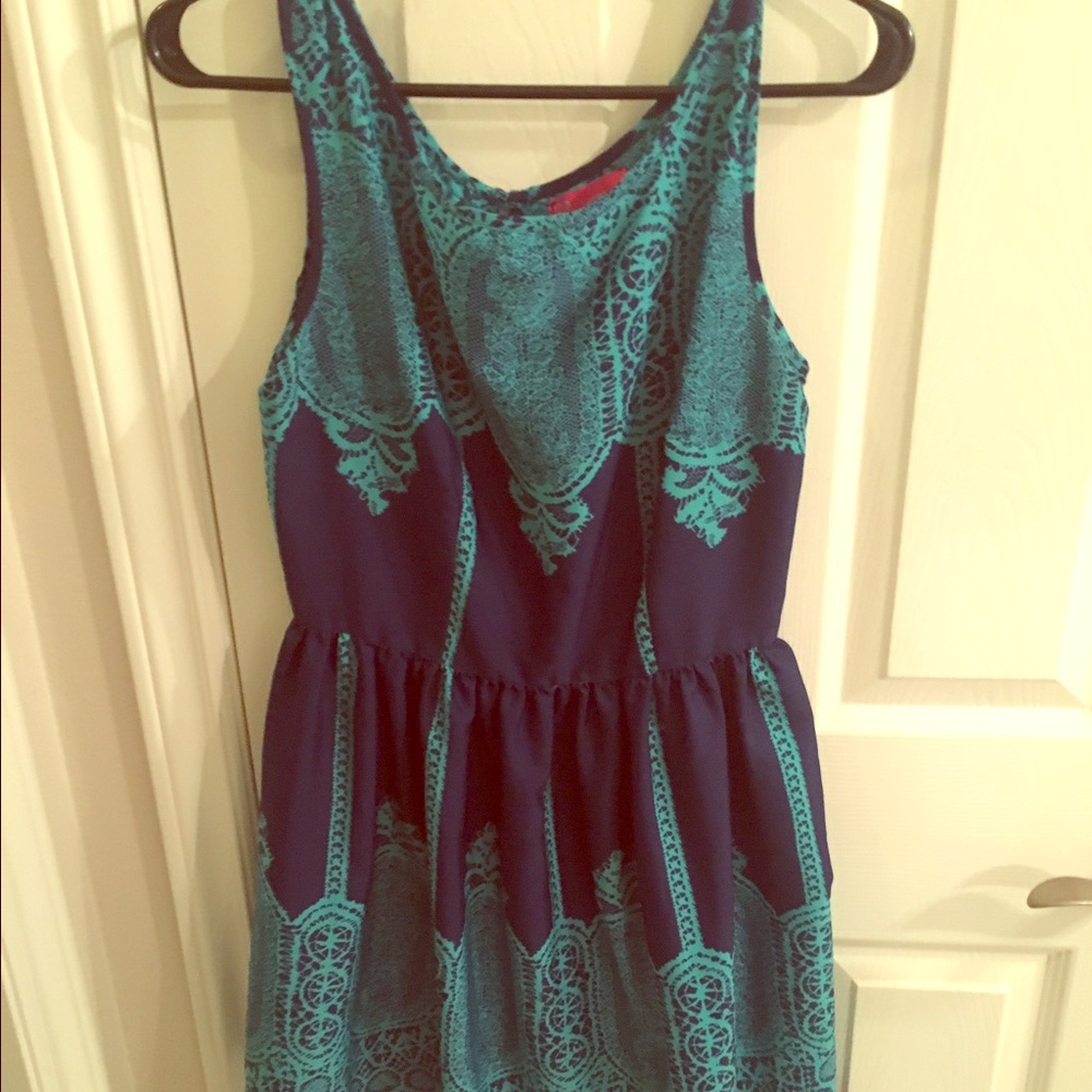 Blue Boho Satin Dress