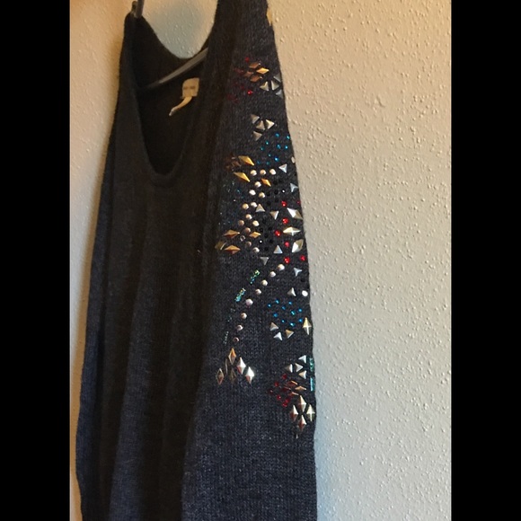 SILENCE + NOICE GREY SWEATER JEWELED STUDDED - Picture 4 of 4