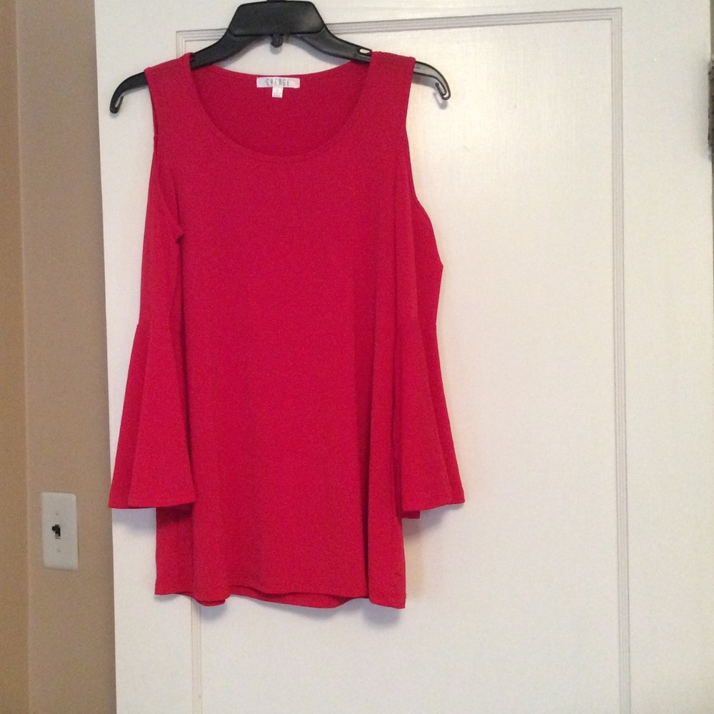 Red cold shoulder top