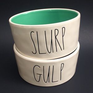 Rae Dunn Set of two dog bowls SLURP and GULP