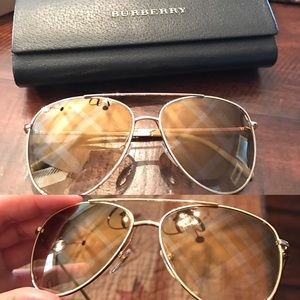 Burberry bronze gold aviators w/ check lenses
