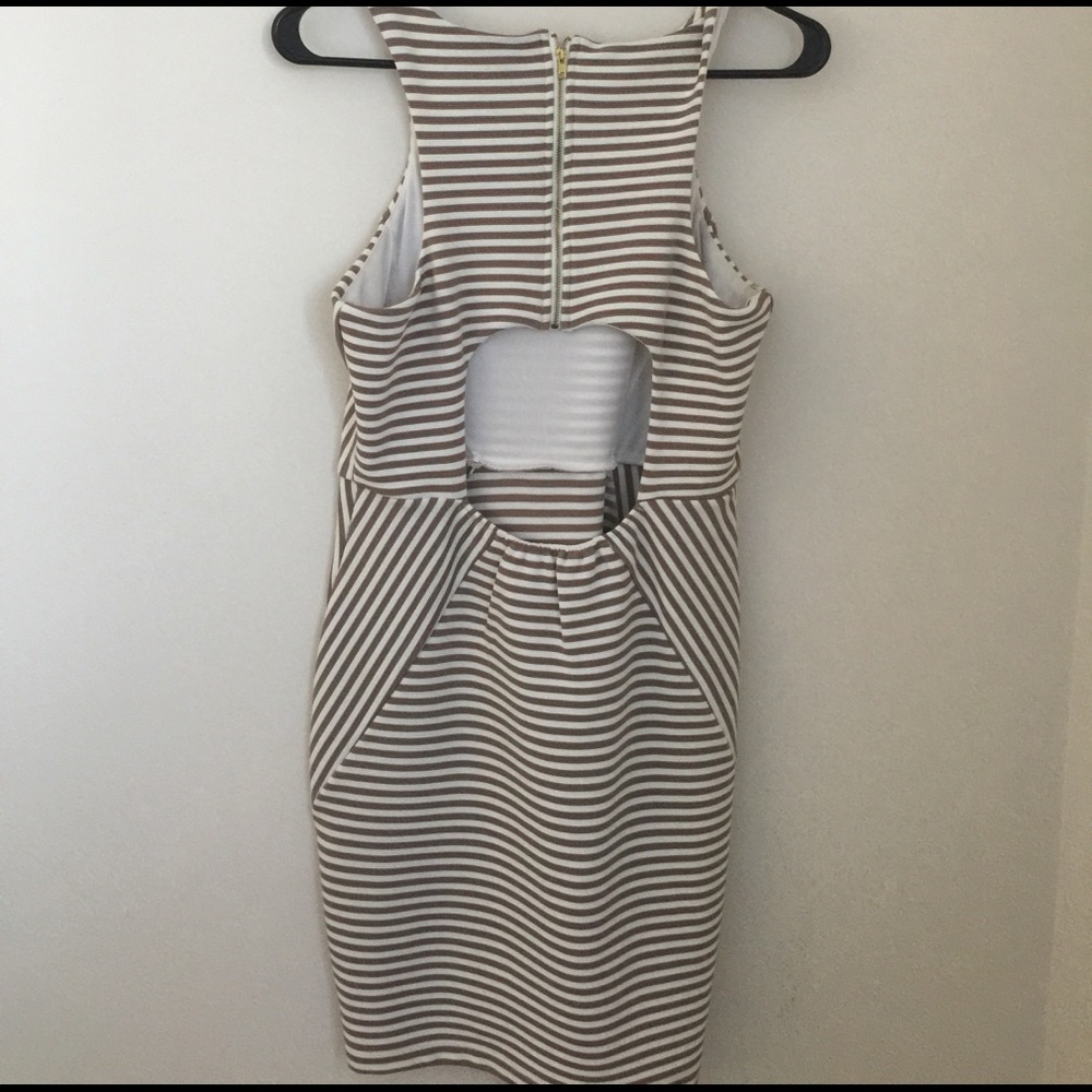 Stripped Tan and White Dress - Picture 2 of 2