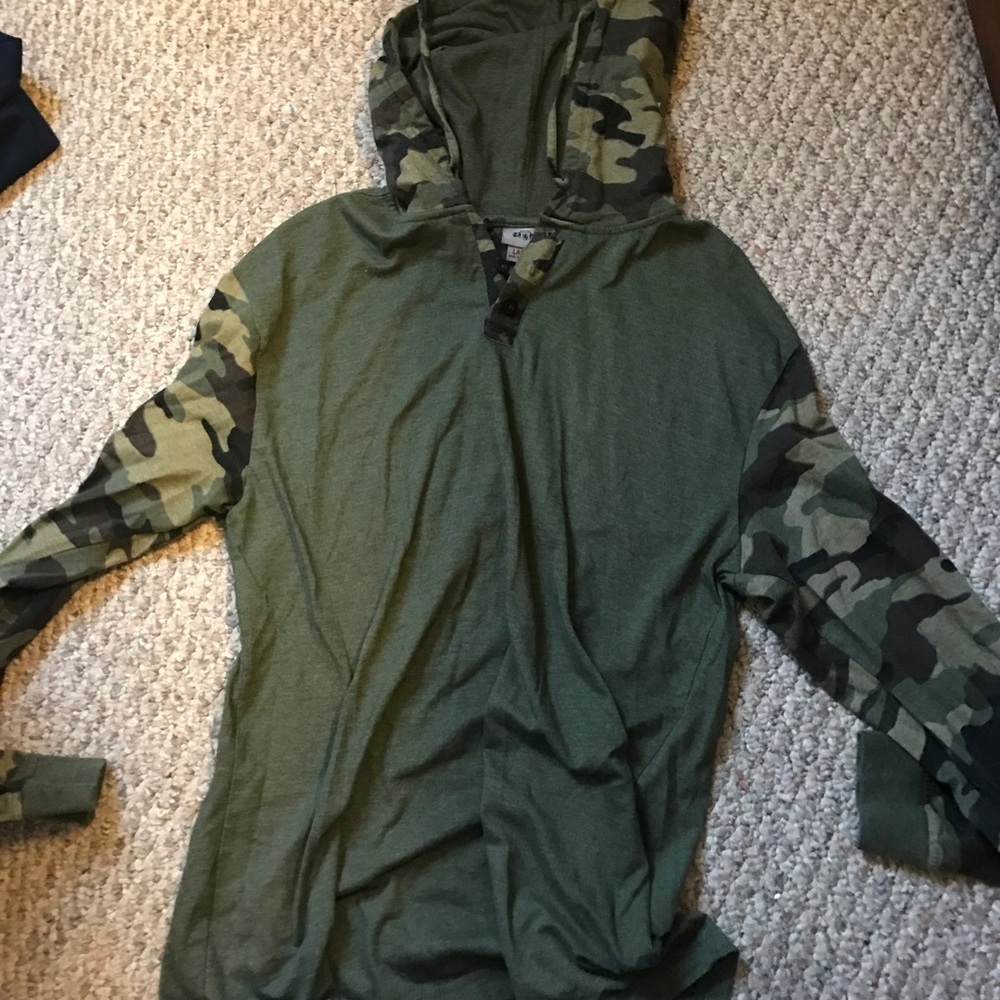 Hooded button up camo shirt