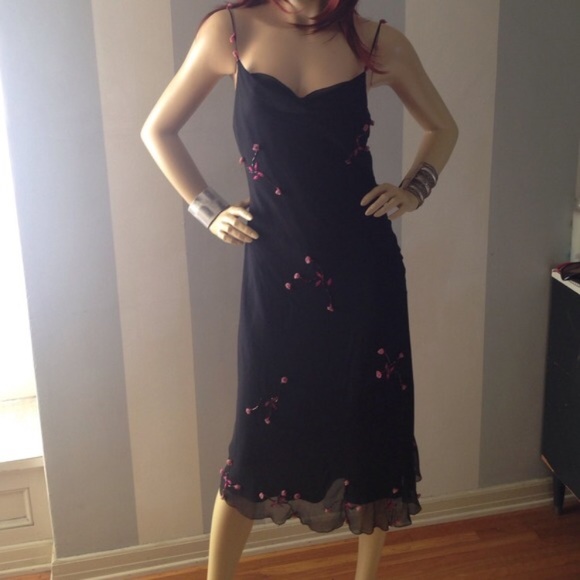 Betsey Johnson Dresses & Skirts - Betsey Johnson, Black Silk Dress, Pink Roses, Sz 8
