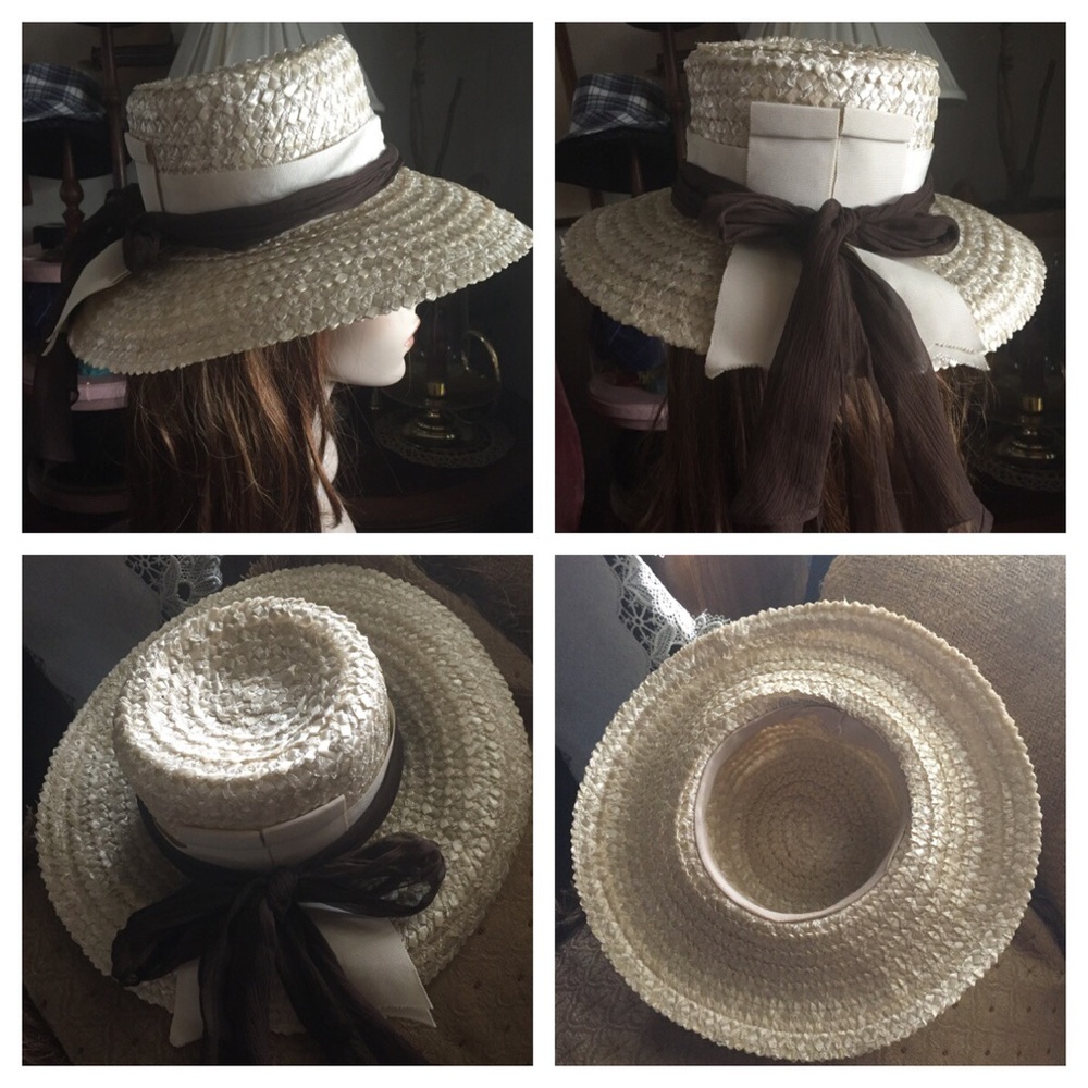 Vintage Cream Raffeta Hat w Ribbon Band - Picture 2 of 9