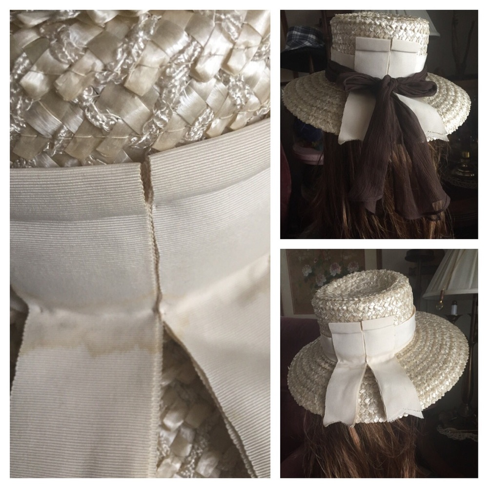 Vintage Cream Raffeta Hat w Ribbon Band - Picture 4 of 9