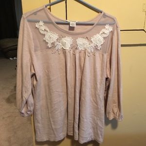Tantrums Size XL Knit Blouse with Mesh & Floral