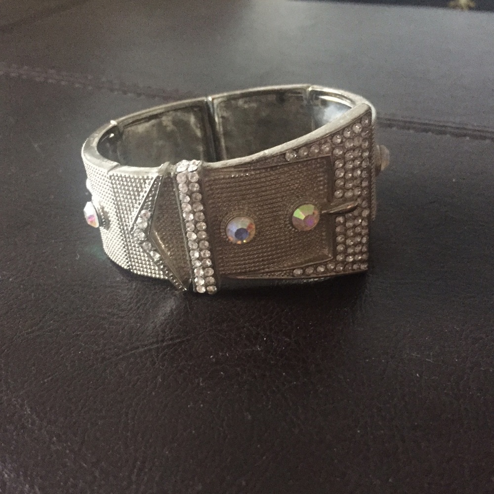 Silver and rhinestone buckle cuff bracelet