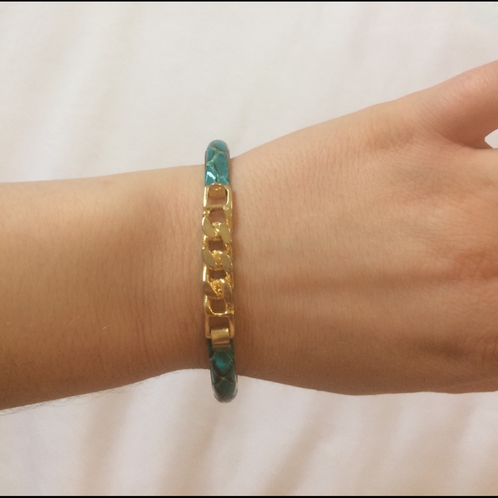 24K gold Italian teal snakeskin bracelet