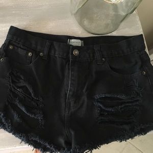 black denim cut off shorts