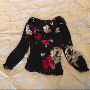 WHBM Black and Pink Roses Top