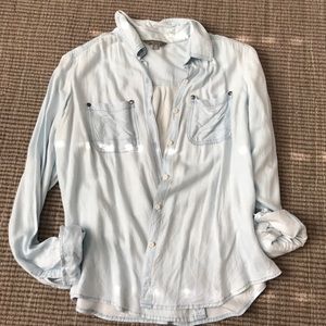 Faux denim button down