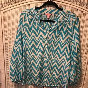 Lily Pulitzer Aqua Blue/White Silk Blouse Size XS