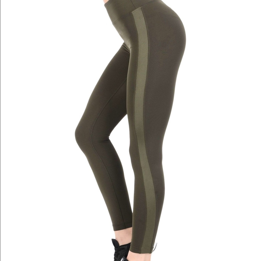 Koral forest green leggings with mesh stripe
