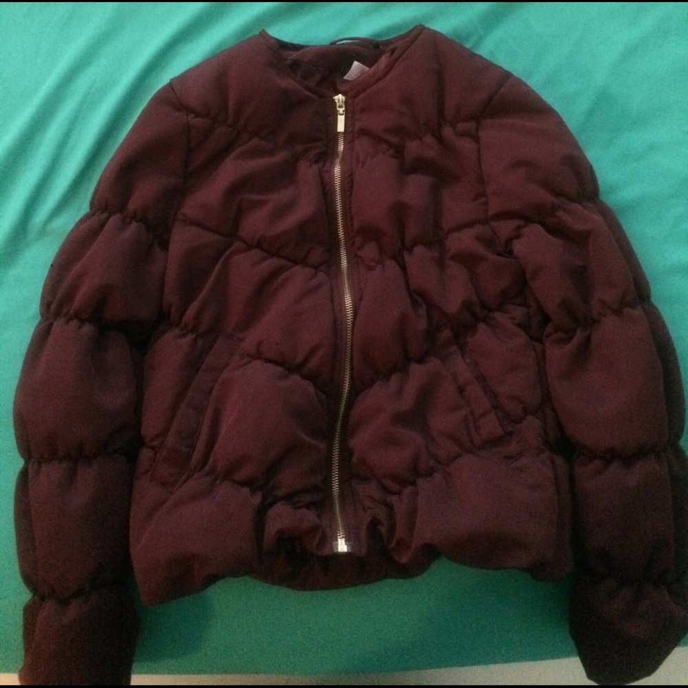 Wine Colored Light  Zip Up Puffer Jacket