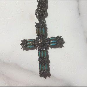 Silver and turquoise cross necklace