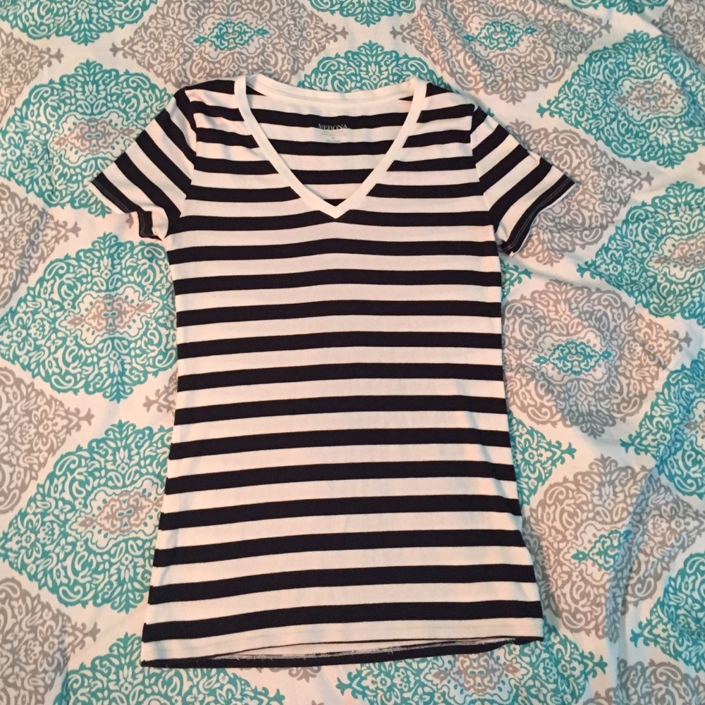 A navy and white striped shirt