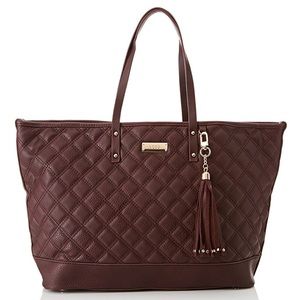 BCBG Quilted Tote Handbag Large Merlot Color
